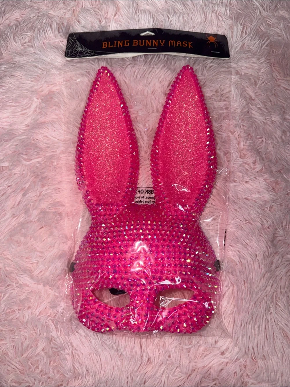 Pink Bling Bunny Mask Rhinestone Glitter Halloween Cosplay Costume NEW